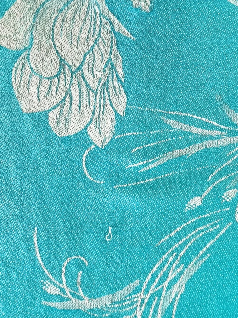 100% Pure Pashmina Wool Scarf Wrap Turquoise Blue Beige Floral Oversized Shawl